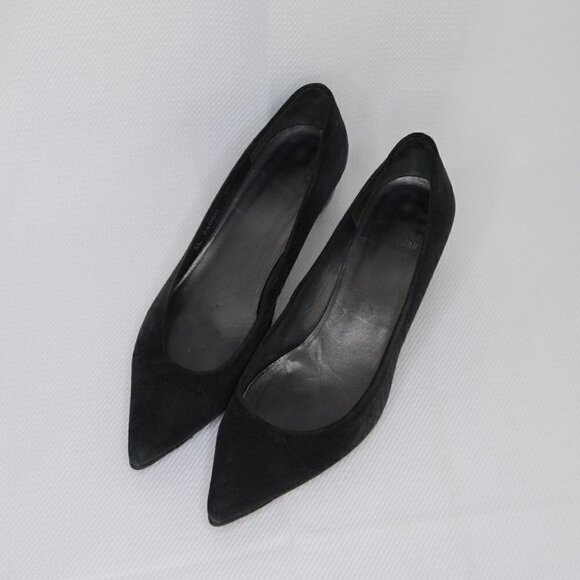 Stuart Weitzman Black Suede Pointed Toe Sculptural Heels Sz 6.5 - Picture 10 of 10